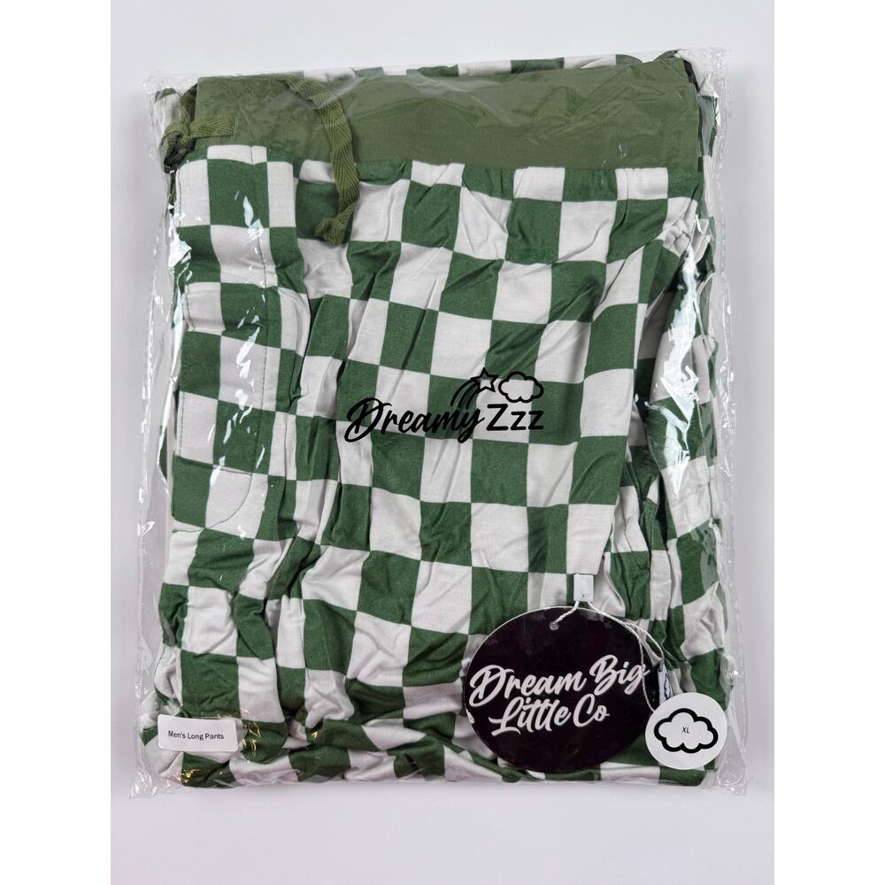 Dream Big‎ Little Co. Men's Green/White Checkered Bamboo Long Dream Pants XL NWT